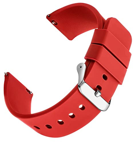 NELUMBO Cinturini in silicone, Cinturini di ricambio in gomma morbida a sgancio rapido con fibbia argentata Cinturino in silicone impermeabile per uomo donna Orologio sportivo (22MM, Rosso)
