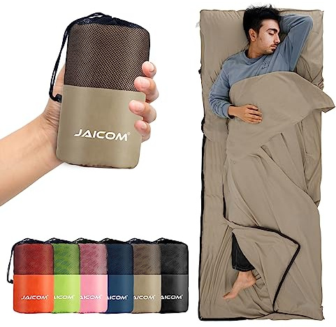 JAICOM Hüttenschlafsack, Ultraleichter Seideschlafsack für Reise, 2in1 | Bequemer und Weicher Schlafsack kleines Packmaß, Hüttenschlafsack aus Mikrofaser, Schlafsack Inlett für Rucksackreise, Hotels