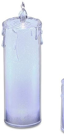 formano Weihnachtskerze beleuchtet Bollweg LED Kerze 7x18 Acryl Silber-weiss-Deko Kerze aus Acryl mit weissem LED-Licht silberner/weiß Folie Timerfunktion
