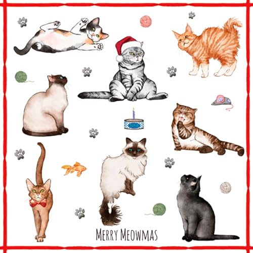 20 Servietten Tiermotive Spaß mit weihnachtlichen Katzen als Tischdeko. Papierservietten mit Motiv. Auch für Decoupage und Serviettentechnik 33x33cm