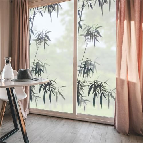 Fensterfolie Pflanzen Bambus Milchglasfolie Fensterfolie Milchglas Selbstklebend Fensterfolie Sichtschutz Blickdicht Fenster Sichtschutzfolie Folie für Fenster Fensterfolie Bad 60x116cm/1 Pcs