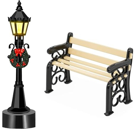 Charfia Miniature Lantern Bench Mini Garten Wird es leuchten Lights Model Making Fairy Miniatur Möbel Möbel Garten Gewächshaus Zubehör, Miniatur Wichtel Zubehör Garten Miniatur Deko