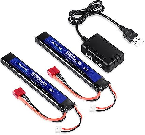 URGENEX Airsoft Akku 7.4V 1500mAh 35C High Discharge Rate Lipo Battery Pack with Deans T Plug Rechargeable 2S Lipo Battery for Airsoft Model Guns
