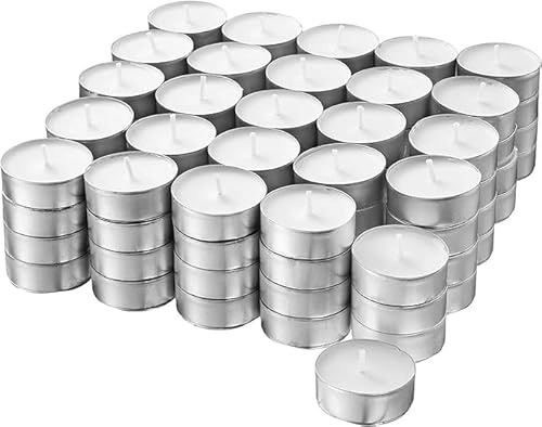 Susanna Home 100 Candele Tealight 4 ore di Combustione 100% Cera Vegetale Naturale Non Profumati ideale per Casa, Campeggio, Giardino, Hotel, Spa