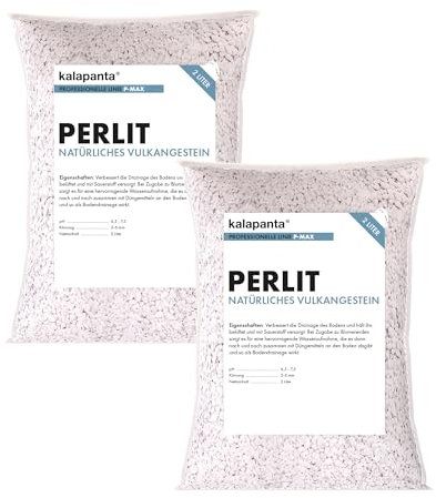 Kalapanta Perlite Für Pflanzen, Natürliches expandiertes Vulkangestein für den Gartenbau, Zimmerpflanzen, Verbessert die Drainage und verhindert Wasserstagnation im Substrat. Doppelpack (2 Stück)