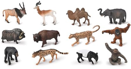 CollectA Scatola di mini animali selvatici – Set di 12 figure di animali finite a mano, giocattoli e figure realistiche della giungla, regali per bambini e bambini, età 3 + anni