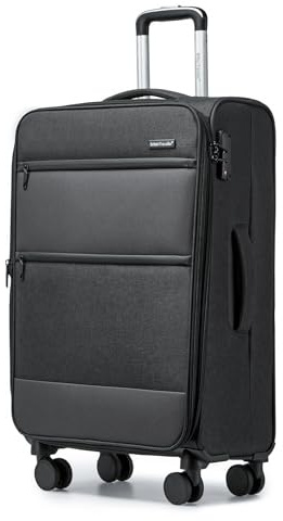 British Traveller Koffer Trolley 53.5x40x21cm Reisekoffer 4 Rollen Leicht Weichgepäck Handgepäck Koffer Stoff mit TSA Schloss,Rollkoffer Schwarz Gepäck