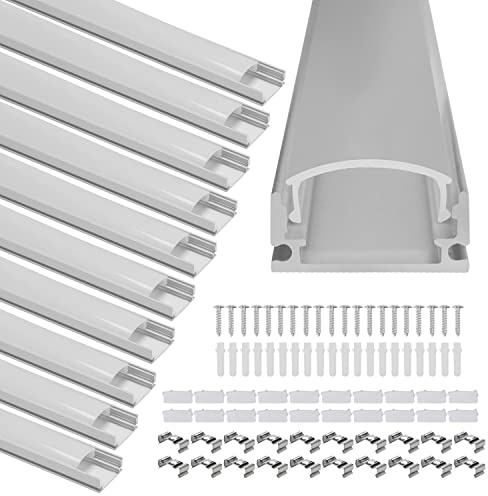 Ansobea LED Aluminium Profil 10 x 1m, 10-Pack U-Form LED-Kanäle mit Weiß Milchige Abdeckung, Endkappen, und Montagematerial LED Profil Schiene für LED Unterbauleuchte LED Leiste LED Strip