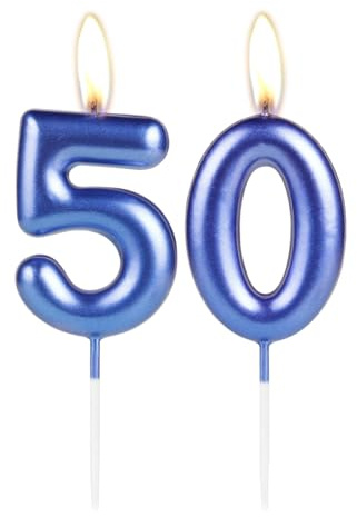 Sparkling Dark Blue 50th Birthday Number Candle, Pearl Blue Number 50 Cake Candle, Birthday Cake Topper Cupcake Girl Boy, Wedding Anniversary Decoration