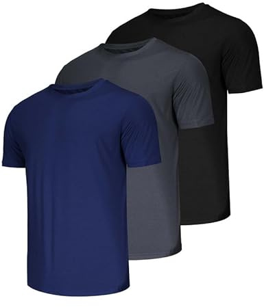 Chenjunrong Pack de 3 camisetas deportivas para hombre, transpirables, de secado rápido, de manga corta, funcionales, de secado rápido, transpirables, para correr, manga corta, Negro, gris, azul