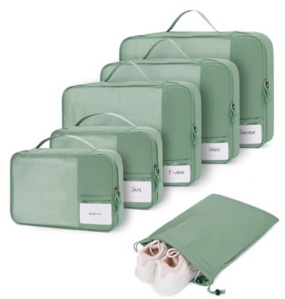 ECOHUB Koffer Organizer Set, 6-teilige Packing Cubes mit ID-Tag, Recycelte Packwürfel für Reisen, Leichte Packtaschen für Koffer, Atmungsaktiver Travel Rucksack Organizer, Patent anhängig (Grün)