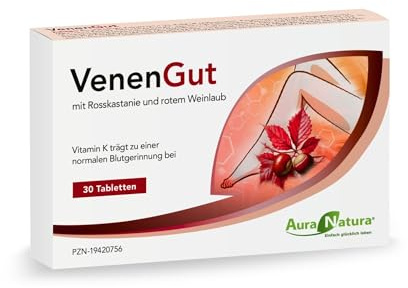 AuraNatura® VenenGut | Venen Kapseln mit Rosskastanienextrakt & Rotem Weinlaub | Venen-Komplex zusätzlich veredelt mit Pinienrinde, Mäusedorn, Olivenblatt, Schnurbaum