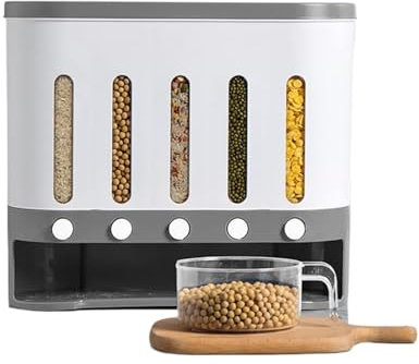 Dispensador de arroz – Dispensador de alimentos secos montado en la pared para cereales, granos de café y más – Contenedor de almacenamiento de cereales azul