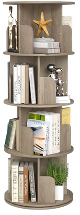 Nisorpa drehbares Bücherregal 360 Grad, 4-stöckig aus Massivholz, Eichefarben, Bücherregal drehbar Holz, Kinder Rotating Bookcase, für Wohnzimmer Kinderzimmer Arbeitszimmer