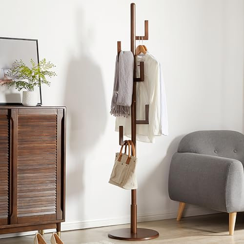 Nileco Porte-Manteau en Forme de Cactus, Porte-Manteau en Bois Massif, Porte-Manteau Autonome avec 6 Crochets, Porte-vêtements à Hauteur Réglable Utilisé dans L'entrée