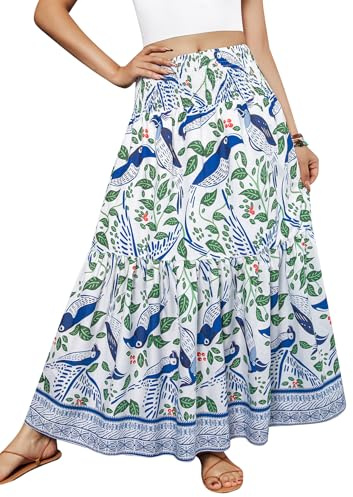 YHYJMY Boho Skirt for Women Winter Elastic High Waisted A Line Womens Maxi Skirts Flowy Long Skirts（YY509-white-S