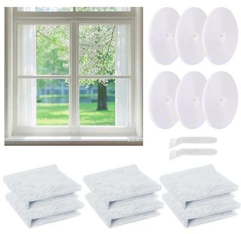 Fly Screens for Windows 6 Packs Window Screen 130 x 150cm Window Netting for Insects with 6 Rolls Tape Self Adhesive Insect Mesh Window Net Mosquito Net Window White
