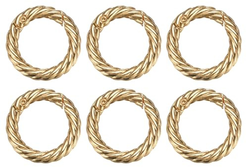QUARKZMAN 6pcs Hebillas de Resorte, 29mm Anilla con Resorte Llavero Metálico Gancho Snap Redondo de Metal Mosquetón Cierre Abierto para Bisutería Artesanía Bricolaje Bolso, Dorado