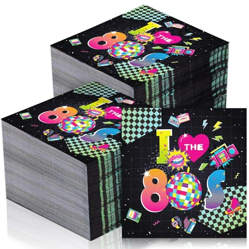 Feifeiya 60 Pcs 80s Cocktail Paper Napkins 6.5 x 6.5 Inches Disposable Paper Napkins Dessert Beverage Napkin for Decoupage Luncheon Napkin for Party Wedding Birthday Party
