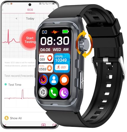 DigiKuber Smartwatch EKG mit Blutdruck SpO2 Herzfrequenz BMI HRV | Wasserdicht Fitnessuhr mit SpO2 PPG Herzfrequenzmesser, Multi-Sportmodi Sportuhr für Android iOS
