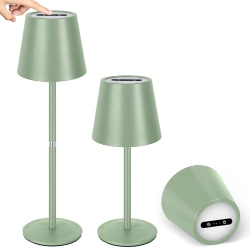 OUTON 2 Lámparas de Mesa LED Sin Cable con Batería - Dimmable, 3 Temperaturas (2700K-6500K), Recargable USB-C 4000mAh, IP54 Resistente, 6h Duración - Ideal para Interior/Exterior & Regalos, Verde