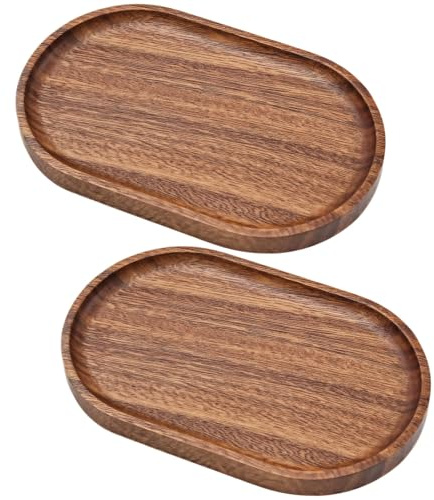 Kronabelle Lot de 2 plateaux ovales en bois de noyer (20 x 14 cm), assiettes décoratives en bois pour salle de bain, table basse, comptoir de cuisine, plateaux de service en bois, plateaux de
