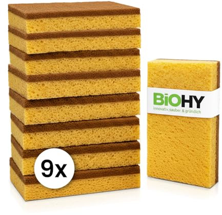 BiOHY Kokos Spülschwamm (9er-Set) | nachhaltiger Öko Schwamm für Küche & Haushalt | geruchsarmer Küchenschwamm | wiederverwendbar & biologisch abbaubar | Schwämme aus Kokosnuss Faser | plastikfrei