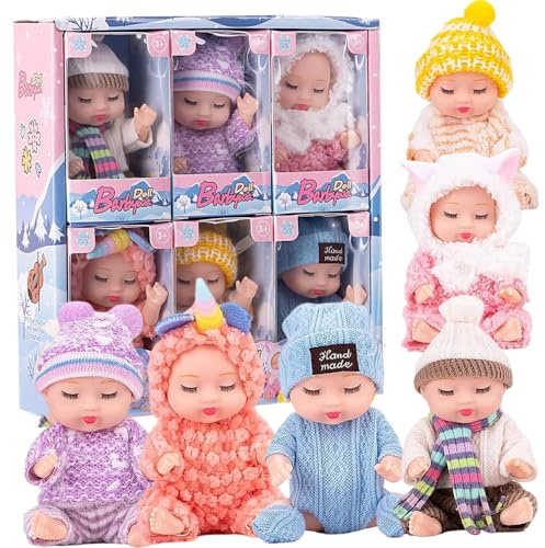 JOAASU Babypuppe, 6 Stück Mini Babypuppen, Kleine Puppe, Newborn Reborn Baby, Puppe und Kleidung Set, Mini Reborn Puppen, Baby Minis Puppen, Für Mädchen ab 3 Jahren, Spielzeug Geschenk