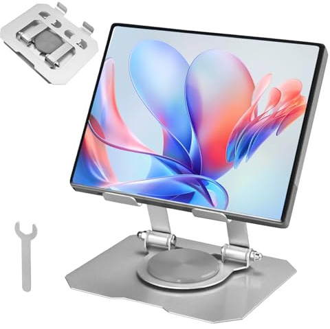 TANGHSE Tablet Stand - Portable Ipad Stand for Desk Tablet Stand with Wrench 360° Rotating Desktop Ipad Stand Foldable Adjustable for iPhone 16/ iPad 10th 10.9/Air 11/ Pro 13/ Mini 7 (Silver)