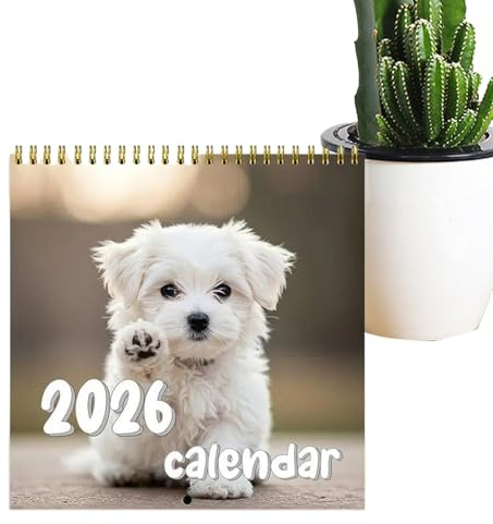 Celuicion Calendrier mural 2026 - Motif chiots - Planificateur mensuel avec grande grille pour activités familiales, réunions d'équipe, planification de vacances, lieu de travail