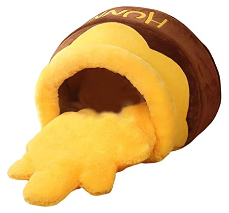 EQWQSIXD Honey Pot Pet Cat Bed Soft Cave Nest Sleep Bed Kennel with Mat Brown