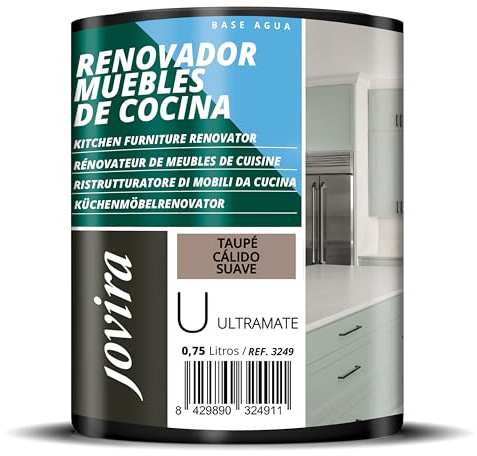 JOVIRA PINTURAS Pintura renovadora para Muebles de Cocina, acabado Ultramate al agua. Especial para renovar muebles de cocina, puertas, baños, etc. (750 ml, Taupe cálido suave) T