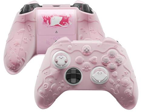 PlayVital for Xbox Series X/S Controller Silicone Cover, Cute Ocean Whisper Series Semi-Clear Silicone Skin Grip for Xbox Core Wireles Controller with Thumb Grip & Sticker, Full Protection -Peach Pink