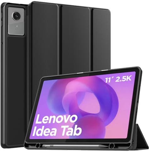 TiMOVO Funda para Lenovo Idea Tab 11 Pulgadas 2025 con Portaplumas, Negro | Compatible con los modelos TB-336ZU/336FU, Soporte para Lápiz Óptico, Parte Trasera de TPU Suave, Auto Activación/Reposo