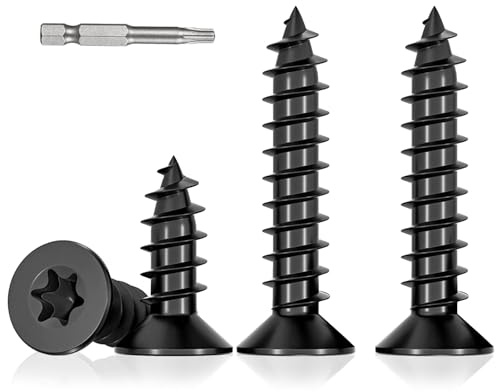 BACSHBY Pack of 20 M4 x 16 mm Wood Screws Stainless Steel A2 V2A Torx Countersunk Head Self-Tapping Screws Black Coated for Acoustic Panels, Chipboard with Screwdriver Bit