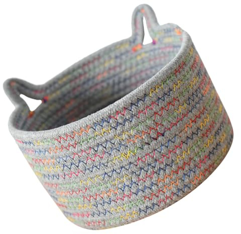 TOVINANNA Panier de Rangement Tressé en Corde de Coton, Grand Format 24x14 Cm Oreilles de Chat, Organisateur Polyvalent pour Bureau et Maison, Corbeille Décorative pour Maquillage et Objets