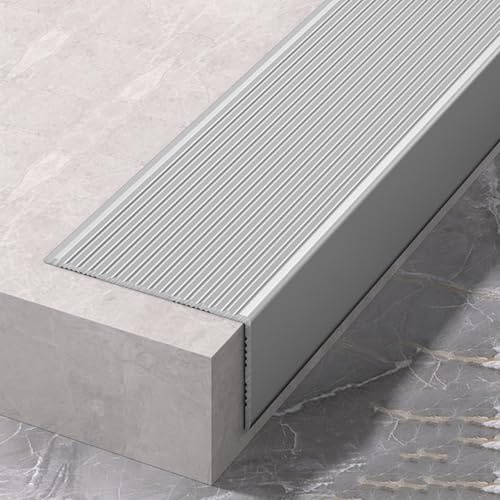 Profilé De Nez De Marche En Aluminium Antidérapant Forme L – Protection De Bord Étanche Intérieur/Extérieur Avec Barre De Transition De Sol(Argent,3cm)