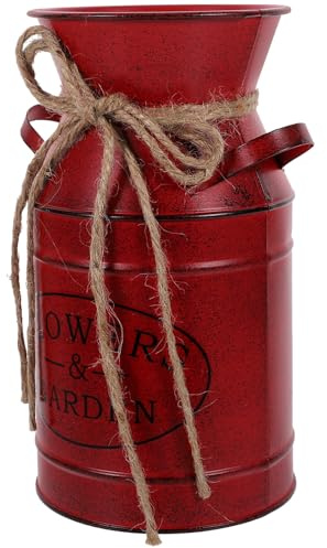 LALAFINA Rustic Metal Flower Bucket Decorative Floral Arrangement Pot Vintage Iron Pitcher Planter for Farmhouse Home Living Room Tabletop Décor