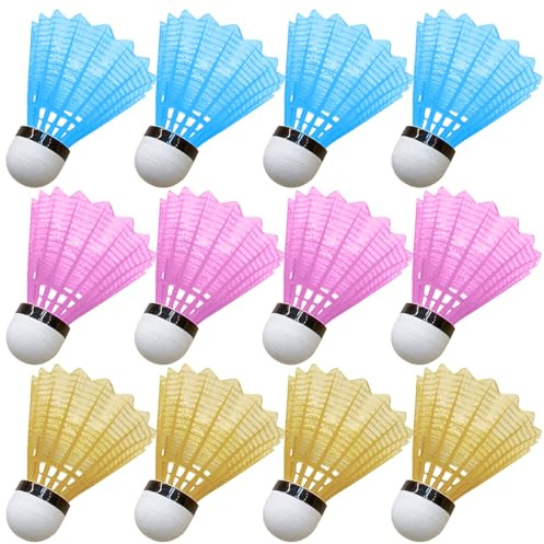 Forbabe 12er Set Federbälle aus Nylon Badminton Bälle in Rot Gelb Blau | Langlebiges Training Badminton Set für Indoor & Outdoor, Ideal für Hobbyspieler & Profis