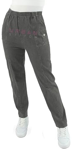URBAN STITCH Women Jeans Ladies Stretch Trousers High Waist Rise Elasticated Pull On Straight Leg Denim Soft Pants Plus Size Casual Wear