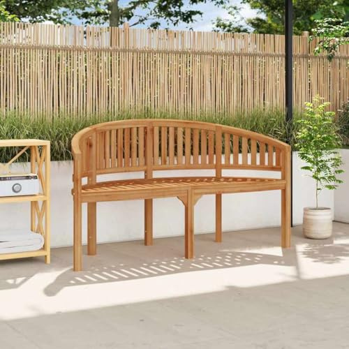 Zentexion Bananenbank aus massivem Teakholz 151 cm fein geschliffen, Gartenbank für 3 Personen mit Rückenlehne, 151 x 60 x 86 cm, für Terrasse Balkon Veranda Hof