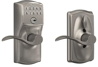 Schlage Electronic Keypad Lock, Lever Handle, Plymouth Trim, Satin Nickel
