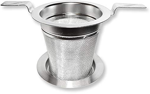 Dauerfilter für Tee aus Edelstahl mit Doppelhenkel und Abtropfschale Teesieb Teenetz Teefilter TeaLogic