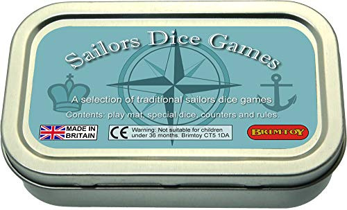 Brimtoy Pocket Sailor's Dice Games in a handy size tin - supplied with dice, counters, mat and instructions