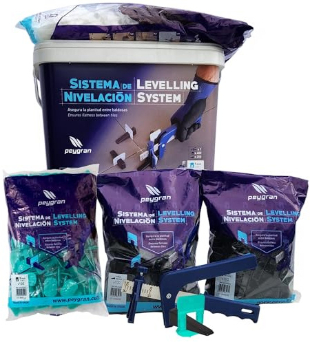 Sistema de nivelación Peygran 1mm, Kit 400 clips 200 cuñas 1 alicate metálico.