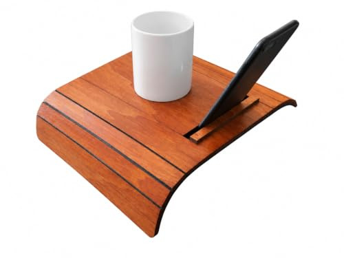 Generico Mini tavolino laterale da bracciolo divano in legno con supporto smartphone e tablet personalizzabile ciliegio Piccolo vassoio colorato lato poltrona per salotto moderno Tavolini soggiorno