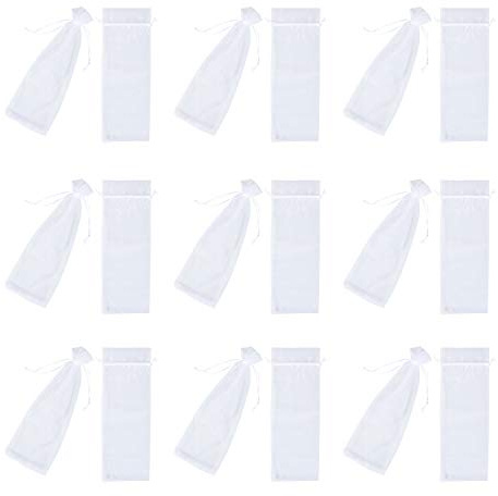 50 Pieces Organza Wine Bags Drawstring Organza Bags Reusable Simple Bottle Wrap Dresses Festive Packaging Bags 5.7 x 14.5 Inch for Decoration Storefront Display Gift Bags Party Favors White
