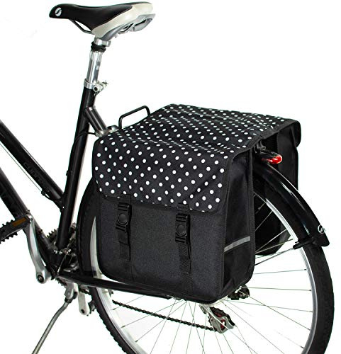 BikyBag Classic Fahrradtasche für Gepäckträger - Doppeltasche 26L (2x13L), Wasserabweisend, mit Reflektoren (Weiße Tupfen)