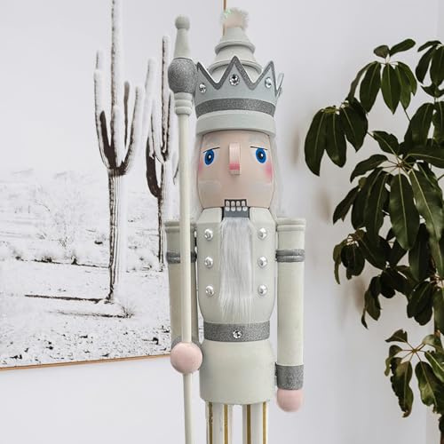 CDL 150 cm géant 5 Pieds Blanc l'or Brille Neuf Décoration de Noël en Bois Casse-Noisette Roi K30