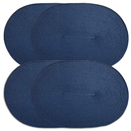 CAIT Chapman Home Collection Ovale, geflochtene Platzsets aus Polypropylen (Marineblau), 4 Stück